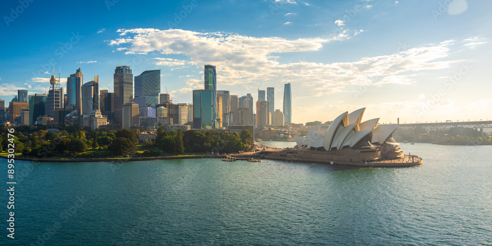 Obraz premium Sydney Harbour Opera House Cityscape Skyline Aerial View, Sydney, Australia