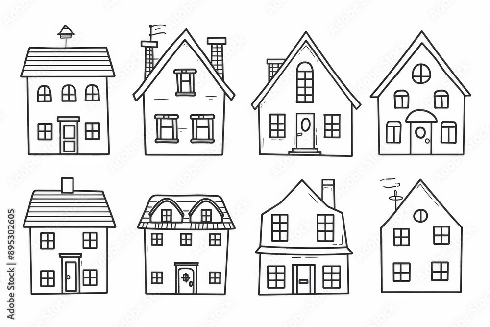 Fototapeta premium Serene depiction of minimalistic houses in gentle shades of light gray