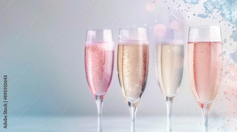 Four champagne glasses with pink liquid in them Four champagne glasses with pink liquid in them