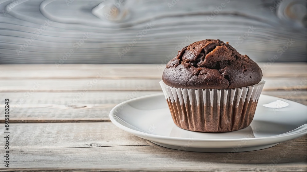 Delicious chocolate muffin served on a white plate , bakery, dessert, sweet, food, indulgence, brunch, delicious, snack Delicious chocolate muffin served on a white plate , bakery, dessert, sweet, food, indulgence, brunch, delicious, snack