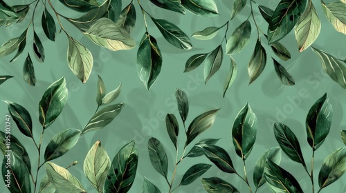 Wallpaper Mural A pattern of green leaves on a green background Torontodigital.ca