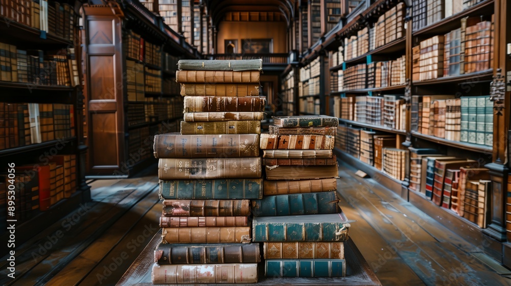 a large stack of books in a library a large stack of books in a library