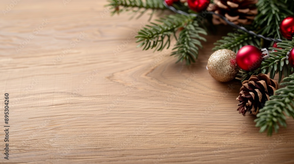 A wooden table with a Christmas tree decoration on it A wooden table with a Christmas tree decoration on it