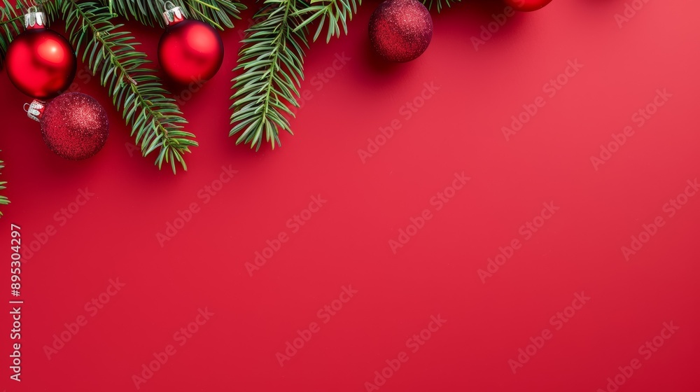 A red background with bunch of red Christmas ornaments A red background with bunch of red Christmas ornaments