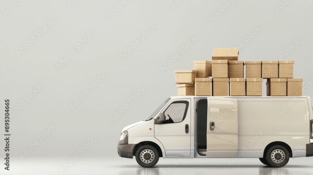 delivery or movers service van full of cardboard boxes for fast delivery and logistic shipments concepts with empty mockup copy space delivery or movers service van full of cardboard boxes for fast delivery and logistic shipments concepts with empty mockup copy space