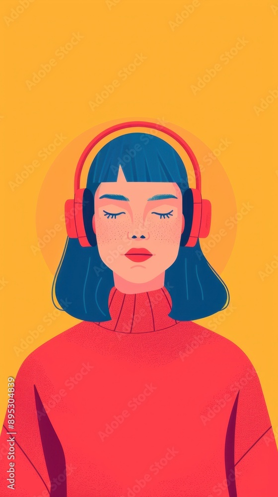 Engaging Streaming Series Cover, immersive audio experience, flat design illustration featuring a person in front view, ample text space, rich depth of field for captivating visuals Engaging Streaming Series Cover, immersive audio experience, flat design illustration featuring a person in front view, ample text space, rich depth of field for captivating visuals