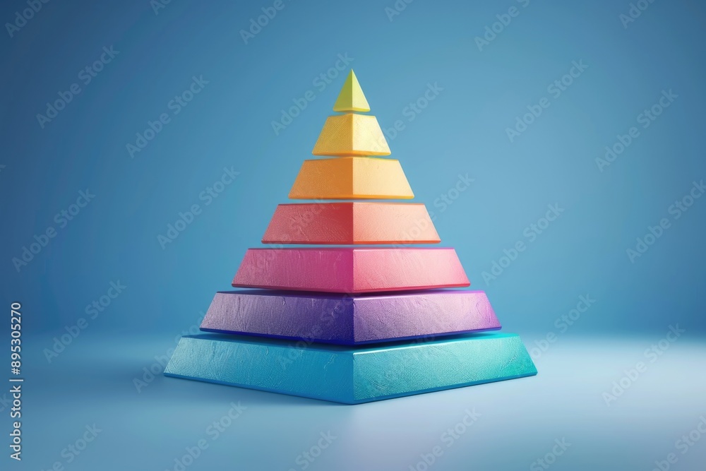 A colorful pyramid stands out against a calm blue backdrop, perfect for use in presentations, infographics or designs where a pop of color is needed A colorful pyramid stands out against a calm blue backdrop, perfect for use in presentations, infographics or designs where a pop of color is needed