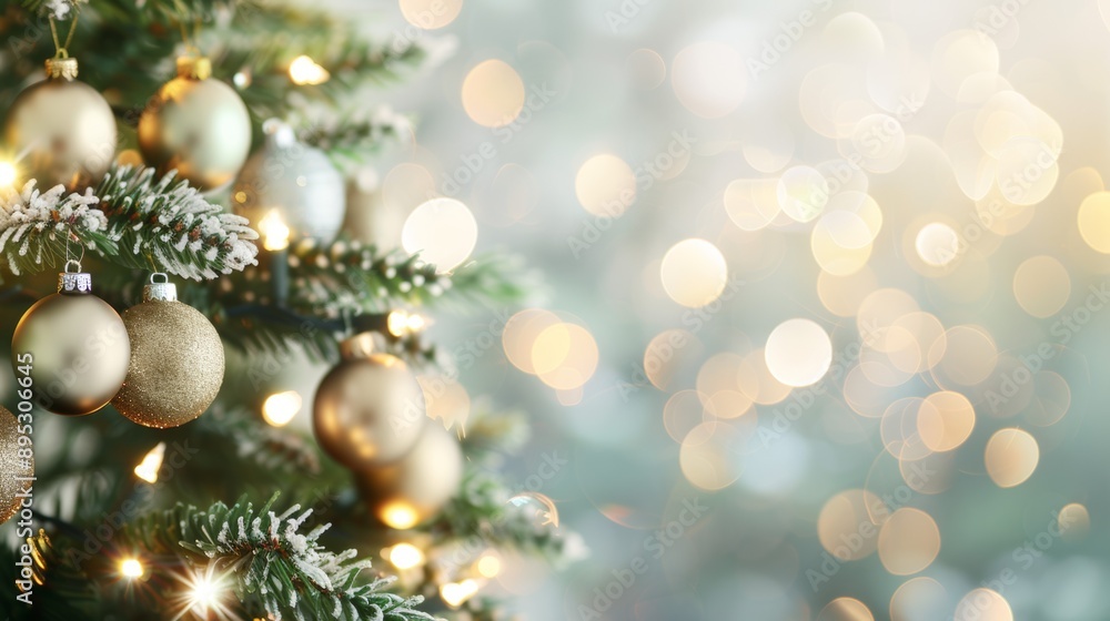A Christmas tree with gold ornaments and lights A Christmas tree with gold ornaments and lights
