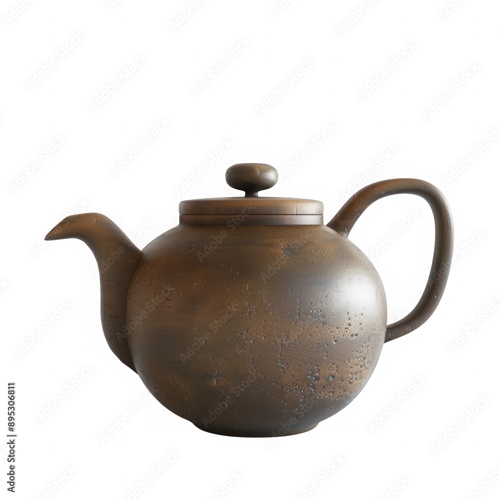 A brown tea pot with a lid sits on a white background A brown tea pot with a lid sits on a white background