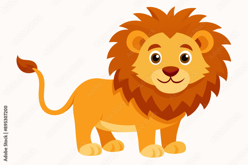 Fototapeta premium Funny Lion Vector Illustration with White Background Cartoons, Clipart, and Line Art Design, Funny lion vector illustration, perfect for cartoons, clipart, and line art designs with white background