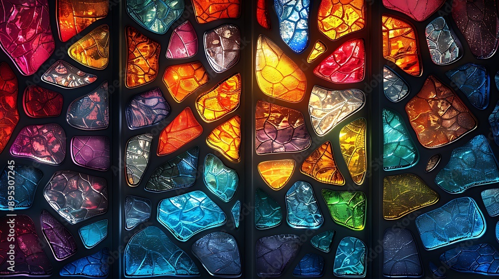 Seamless pattern background of colorful stained glass windows with vibrant color palette Seamless pattern background of colorful stained glass windows with vibrant color palette