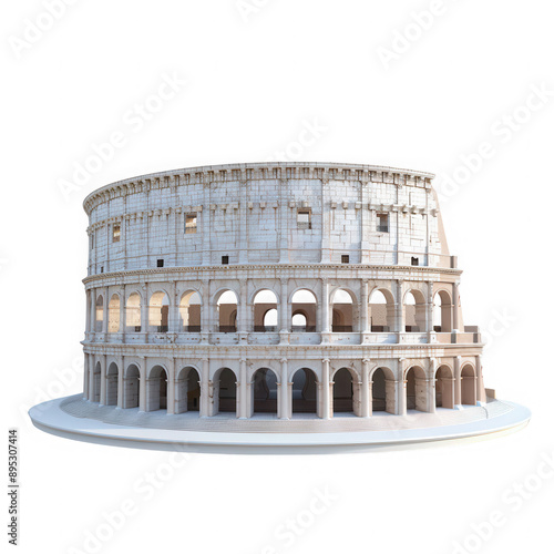 A large white building with arched windows and a circular shape