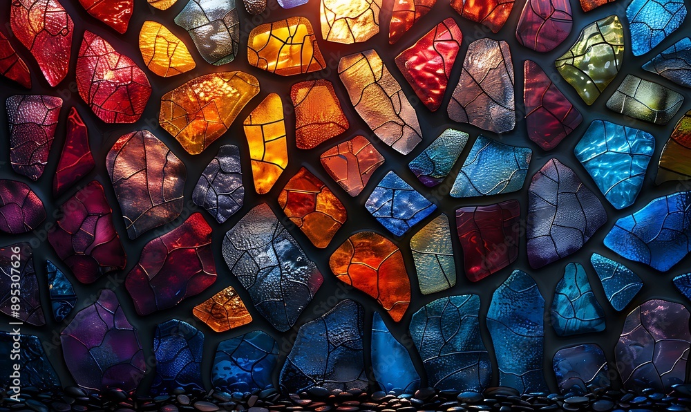 Seamless pattern background of colorful stained glass windows with vibrant color palette Seamless pattern background of colorful stained glass windows with vibrant color palette