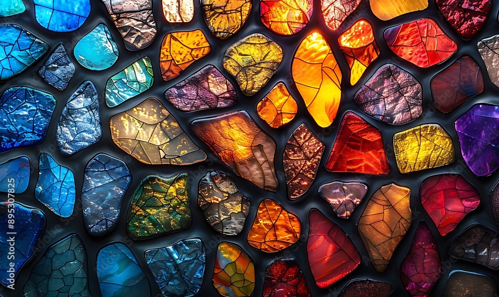 Seamless pattern background of colorful stained glass windows with vibrant color palette Seamless pattern background of colorful stained glass windows with vibrant color palette