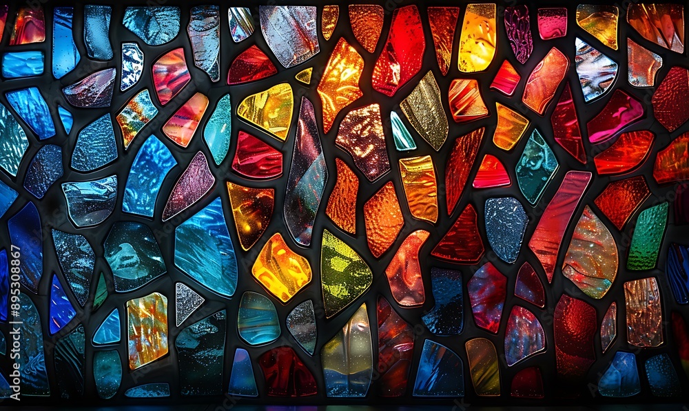 Seamless pattern background of colorful stained glass windows with vibrant color palette Seamless pattern background of colorful stained glass windows with vibrant color palette