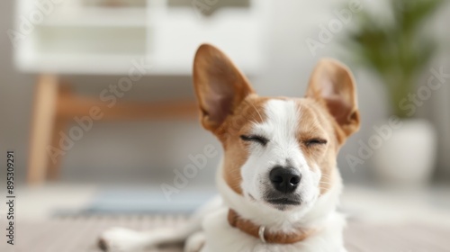 An image focusing on the pointy ears of a dog, captured from behind, in a domesticated setting, suggesting alertness and curiosity in a cozy environment. photo