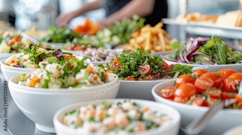 Wallpaper Mural A vibrant display of fresh, healthy salad ingredients including a variety of vegetables, greens, and dressings arranged in bowls, highlights the appeal of nutritious eating. Torontodigital.ca