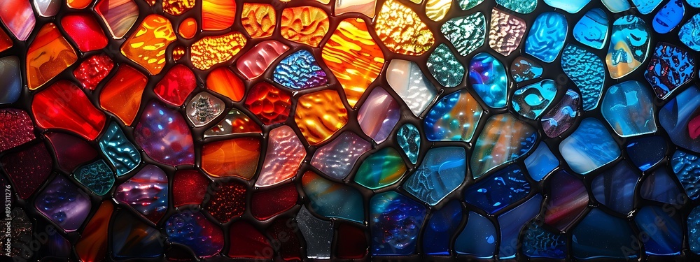 Seamless pattern background of colorful stained glass windows with vibrant color palette Seamless pattern background of colorful stained glass windows with vibrant color palette