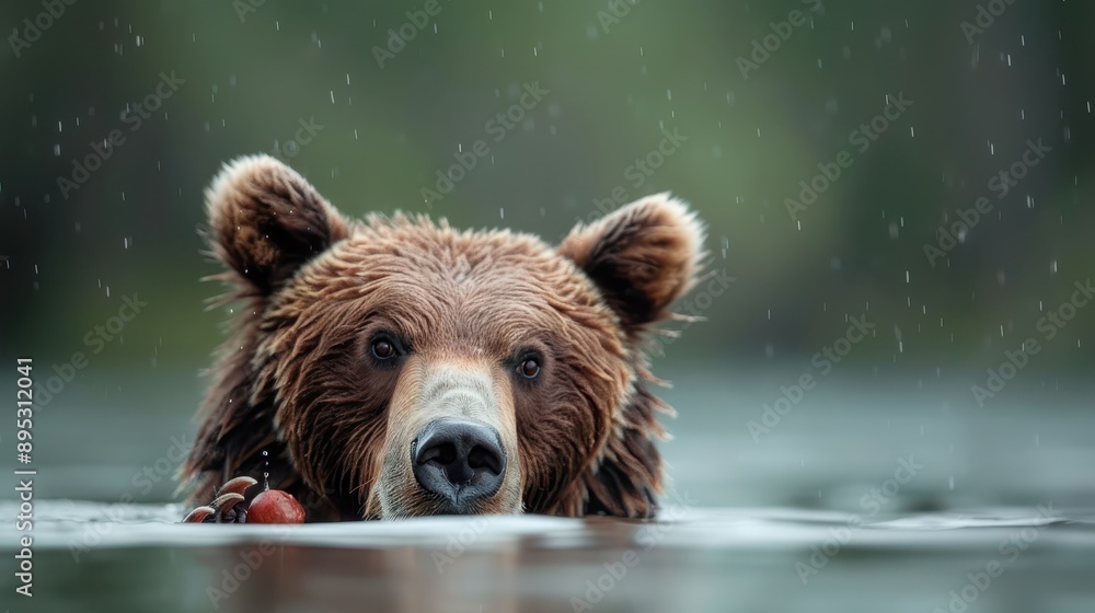 A close-up of a bear swimming in serene water while holding berries in its mouth, capturing the essence of wildlife and nature's tranquility in the wilderness. A close-up of a bear swimming in serene water while holding berries in its mouth, capturing the essence of wildlife and nature's tranquility in the wilderness.