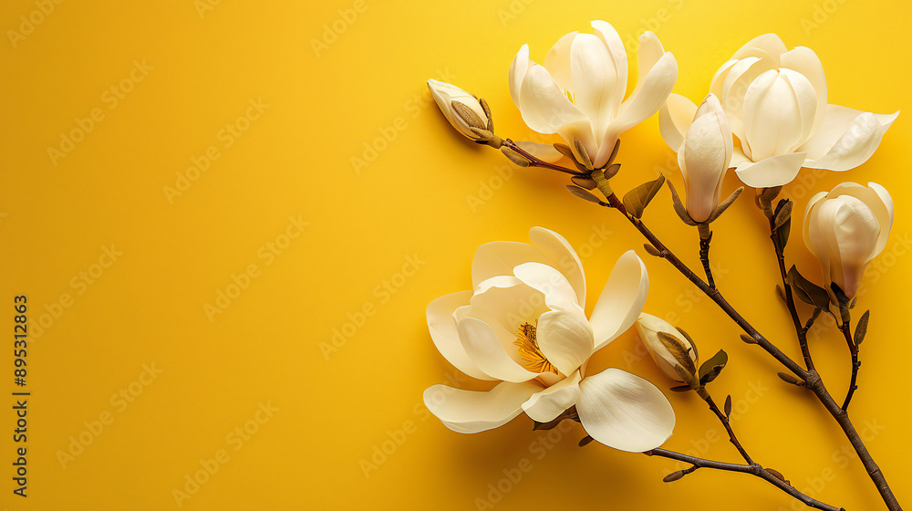 Fototapeta premium Magnolia bouquet on background illustration
