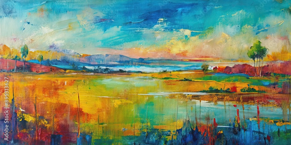 Abstract landscape painting with small amounts of scraped acrylic paint on canvas, abstract, landscape, painting, acrylic Abstract landscape painting with small amounts of scraped acrylic paint on canvas, abstract, landscape, painting, acrylic