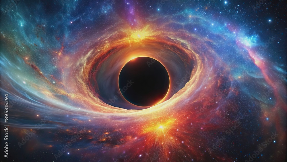 Supermassive black hole surrounded by glowing disk of matter, space, astronomy, universe, singularity, cosmic Supermassive black hole surrounded by glowing disk of matter, space, astronomy, universe, singularity, cosmic