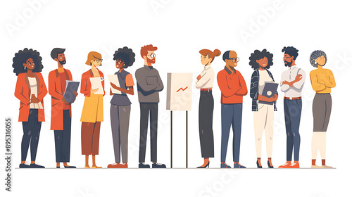 Diverse Group of People Standing in Line for Business Presentation