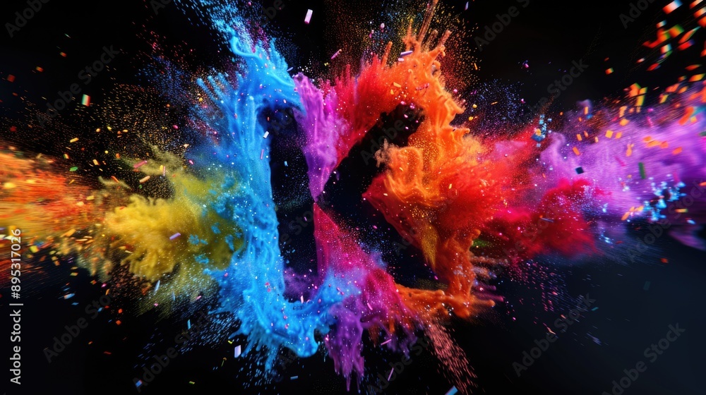 Fototapeta premium A person throws colorful powder into the air creating a vibrant and playful atmosphere