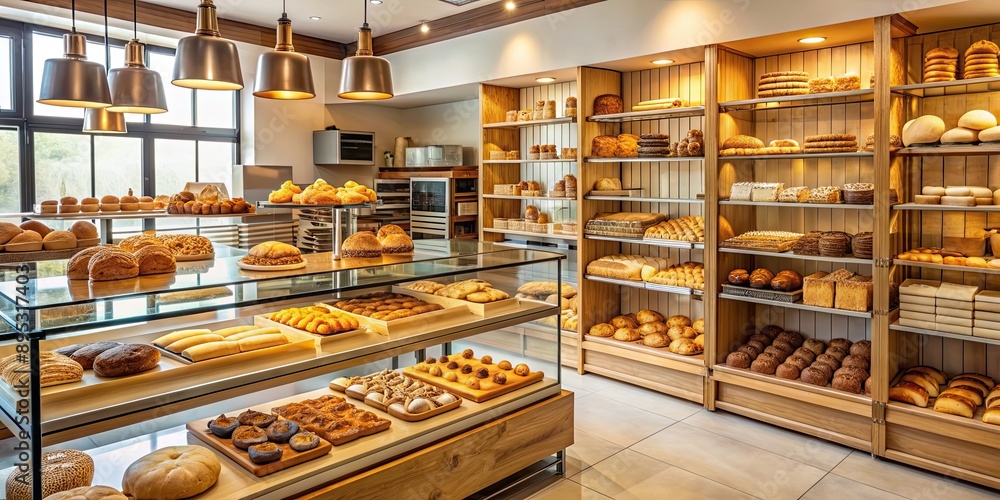 Bakery interior with fresh pastries on display , bakery, pastries, bread, cakes, sweets, desserts, baked goods, food, shop Bakery interior with fresh pastries on display , bakery, pastries, bread, cakes, sweets, desserts, baked goods, food, shop