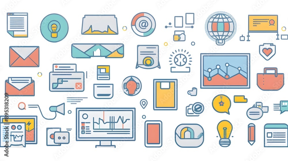 Diverse Digital Marketing Tools and Platforms Represented in Stylized Mesh Icons Diverse Digital Marketing Tools and Platforms Represented in Stylized Mesh Icons