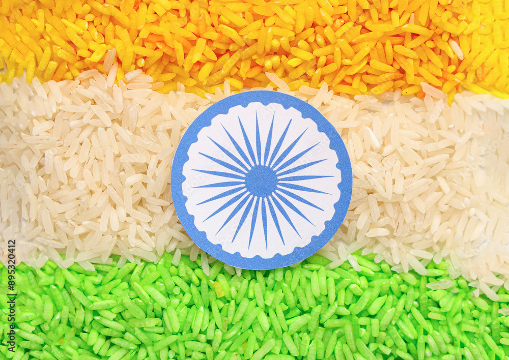 Colorful rice in colors of Indian flag on white background. Indian ...