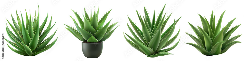Fototapeta premium Set of beautiful green plants showcasing various styles and shapes for decorative home or office use.