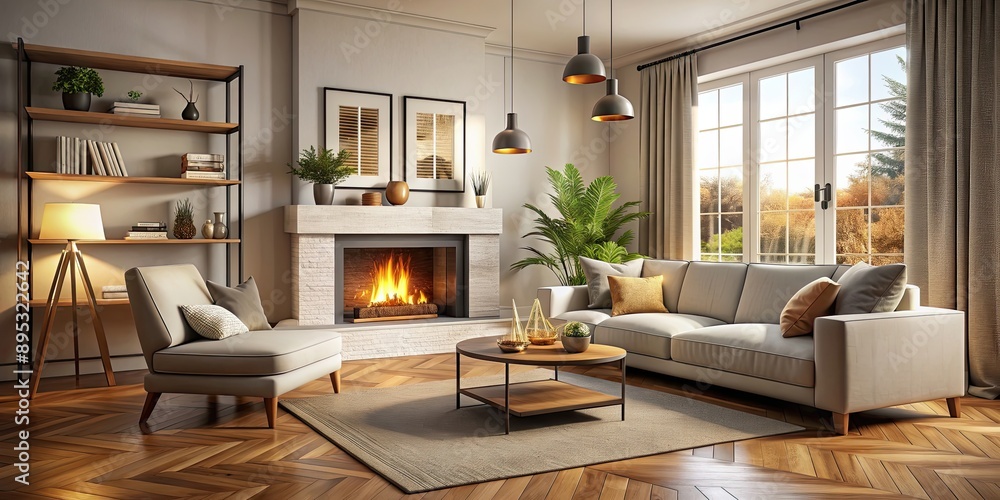Cozy living room with a fireplace and comfortable sofa, living room, interior design, home decor, fireplace, cozy Cozy living room with a fireplace and comfortable sofa, living room, interior design, home decor, fireplace, cozy