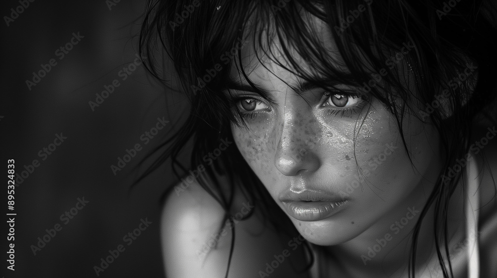 Poignant Black and White Portrait of Person Depicting Depression Poignant Black and White Portrait of Person Depicting Depression