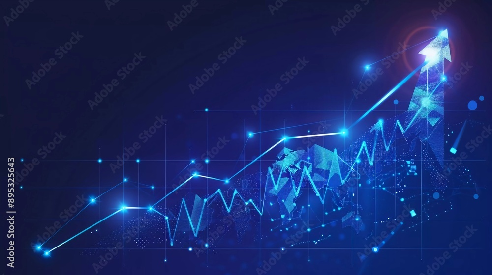 business arrow up growth technology on grid line dark blue background. graph stock market trading investment. profit income trend chart. very beautiful vector business arrow up growth technology on grid line dark blue background. graph stock market trading investment. profit income trend chart. very beautiful vector