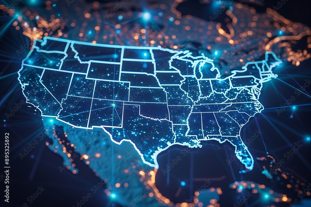 Digital Map of USA with Network Connecti Digital Map of USA with Network Connecti