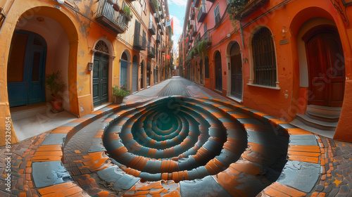 Anamorphic Art Illusion Revealing Hidden Image from Unique Perspective