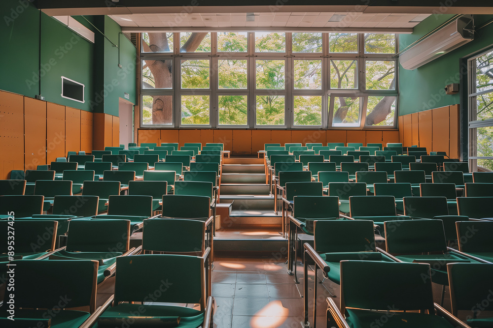 Naklejka premium Empty university classroom awaiting students