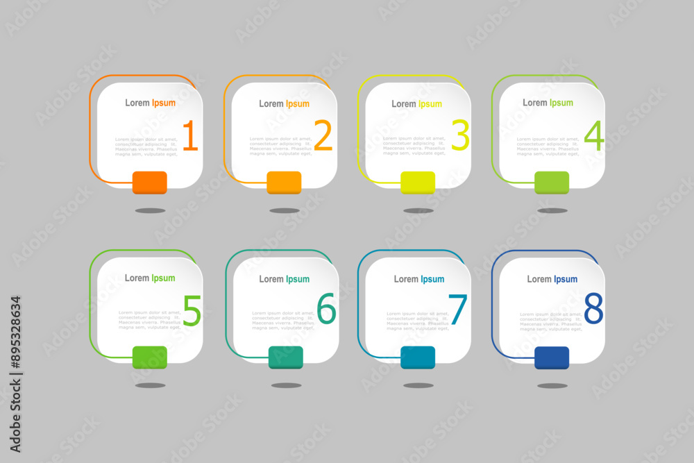 infographic elements template, business concept with 8 steps, white rectangle shapes design for workflow layout, diagram, annual report, web design.Creative banner, label vector infographic elements template, business concept with 8 steps, white rectangle shapes design for workflow layout, diagram, annual report, web design.Creative banner, label vector