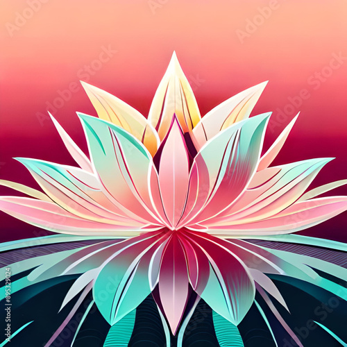 Colorful Lotus Flower Closeup Floral Hot Pink Teal Flowery Fading Color Vibrant Colorful Gradient Design 050