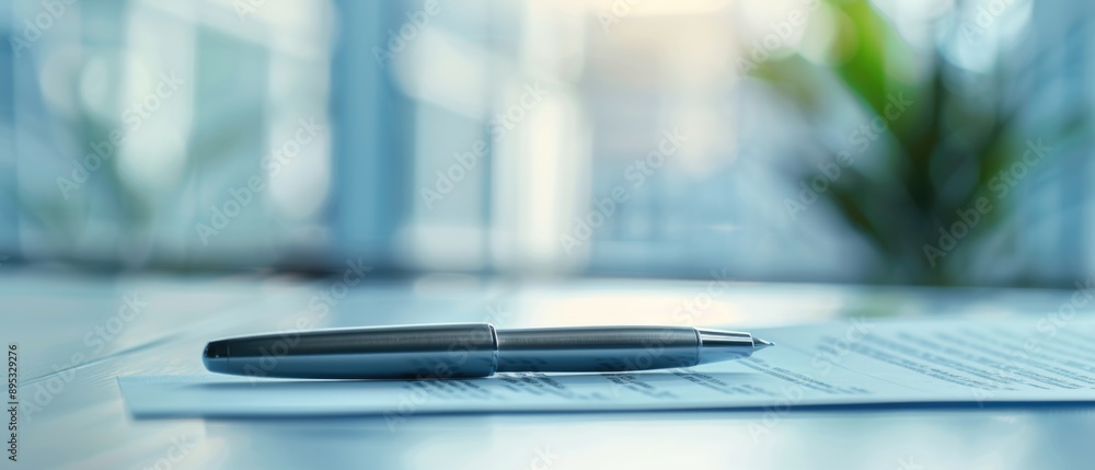 Pen lying on a contract or application form, wide angle view Pen lying on a contract or application form, wide angle view