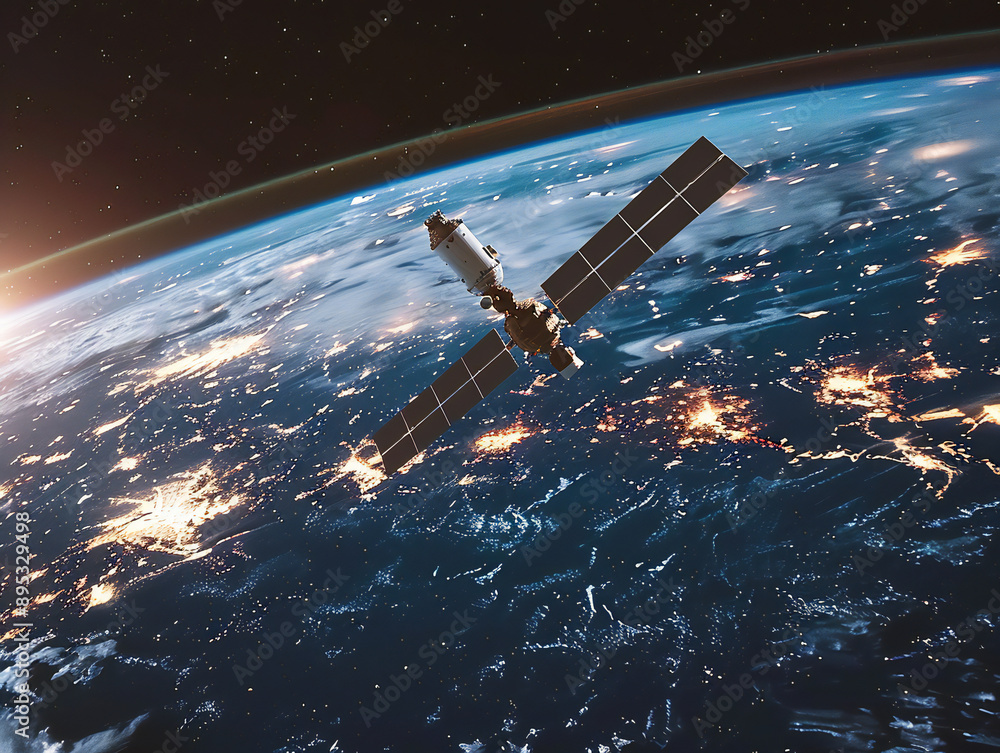 Obraz premium Satellite orbiting Earth background illustration