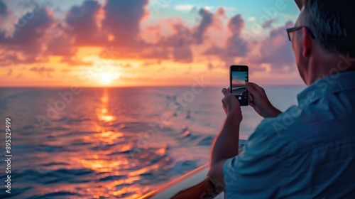 A person capturing the moment as the sun sets over the ocean