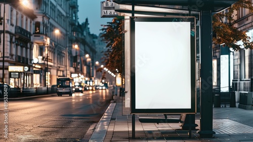 Obraz na płótnie Blank advertising poster mockup template on an empty bus stop by the road w salonie