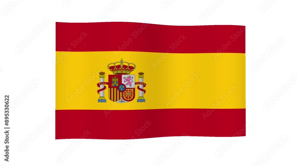 illustration of the flag of Spain moving in waves on a white background illustration of the flag of Spain moving in waves on a white background