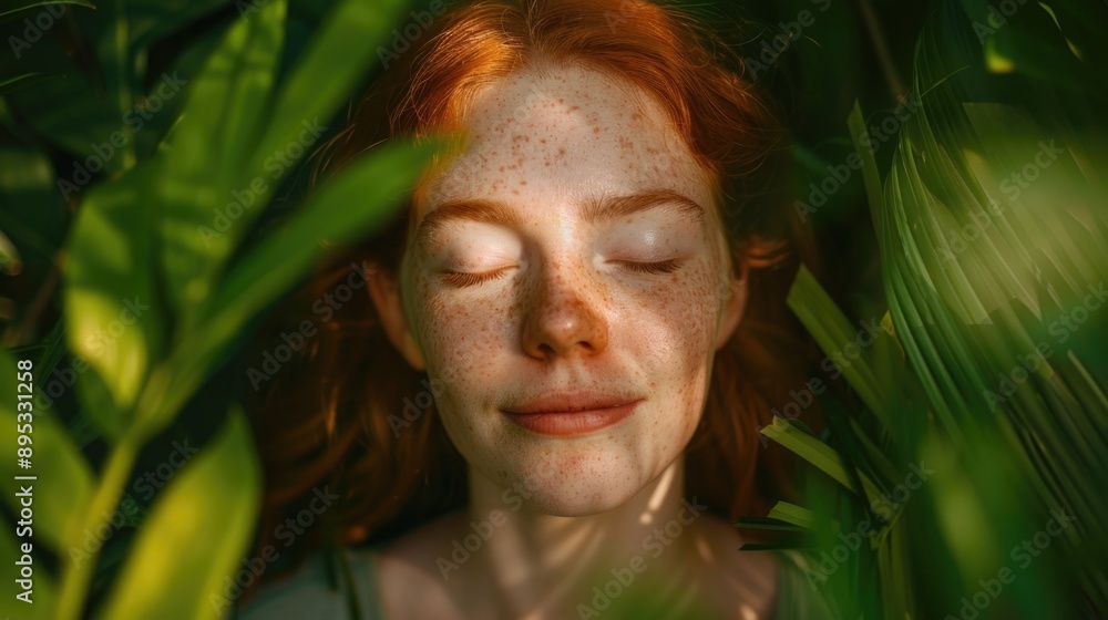 Close-up portrait of a woman with noticeable freckles on her facial skin Close-up portrait of a woman with noticeable freckles on her facial skin
