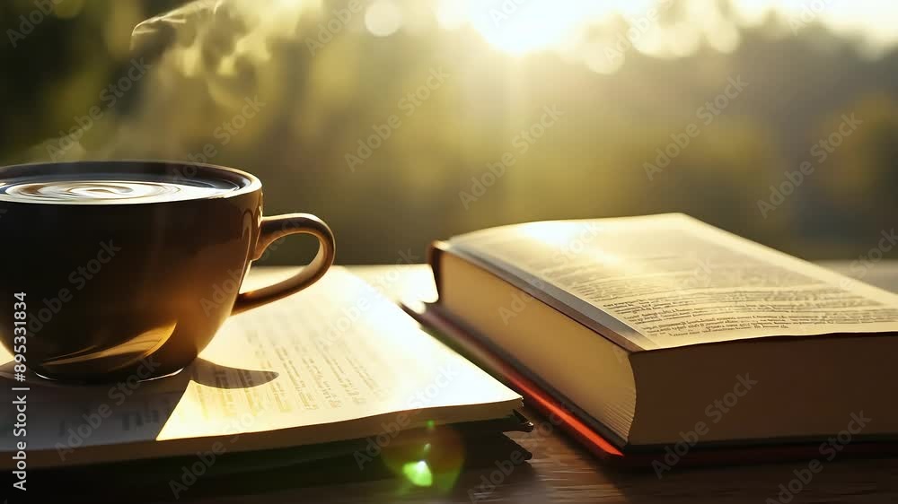 Coffee Cup and Open Book at Sunrise with Ai generated.
Coffee Cup and Open Book at Sunrise with Ai generated.