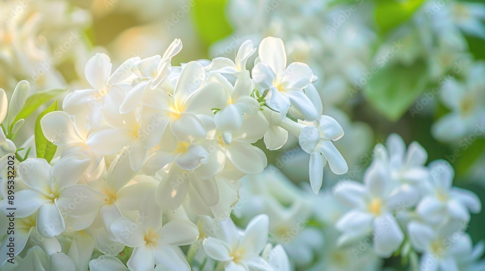 2. Morning-blooming jasmine flowers with intricately layered white petals, traditionally used in Thailand to make wreaths for honoring mothers on Mother's Day 2. Morning-blooming jasmine flowers with intricately layered white petals, traditionally used in Thailand to make wreaths for honoring mothers on Mother's Day