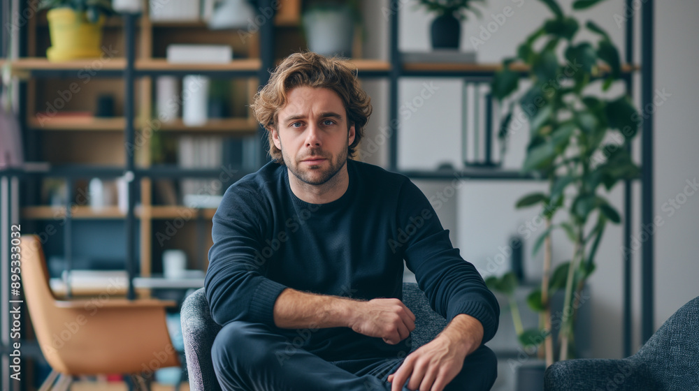 portrait of of an upset man sitting in modern office portrait of of an upset man sitting in modern office