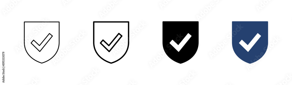 Shield check mark icon set. Protection approve sign. Safe icon vector Shield check mark icon set. Protection approve sign. Safe icon vector